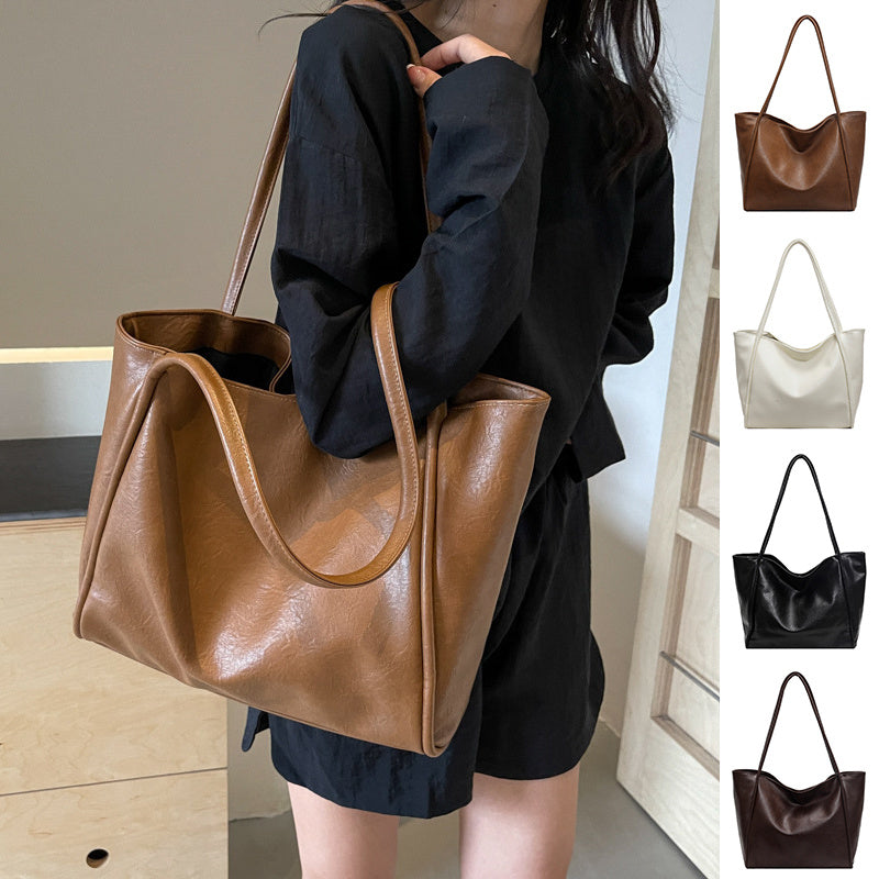 Leather Soft Shoulder Bag – Spacious Commuter & Travel Tote for Women
